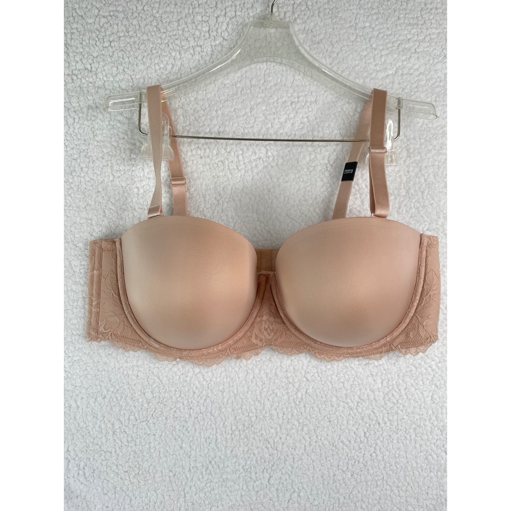 Torrid Curve 42DD Strapless Lightly Lined Smooth Straight Back Bra Nude Lace NEW